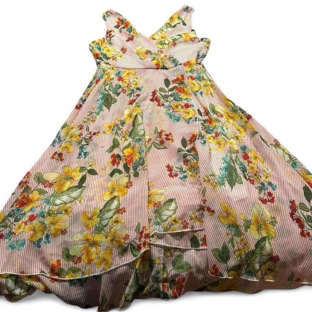 Stella & Julie Sleeveless Floral Spring Striped Dress women’s size 4 EUC